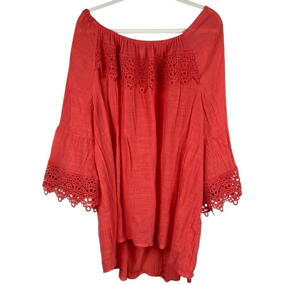 EST. 1946 Embroidered Sleeves Coral Peasant Blouse 26/28W